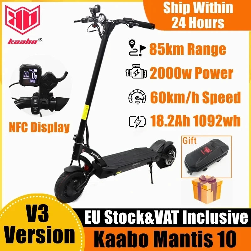 EU Stock Original Kaabo Mantis 10 V2 Kickscooter 2000W Dual Motor for Adults 60V 18.2ah 65km/h Speed Smart Electric Scooters